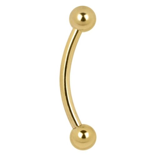 Gebogenes, goldenes Titan Bananabell mit zwei Kugeln auf weißem Hintergrund