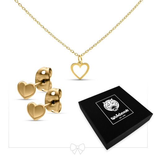 Heart Necklace with Earstuds Set - Gold