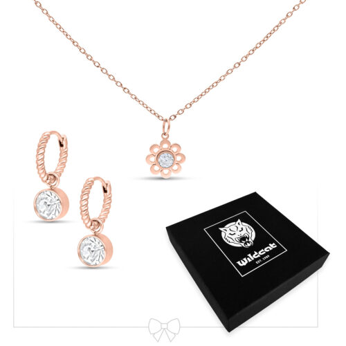 Crystal Flower Necklace with Hoops Set - Roségold