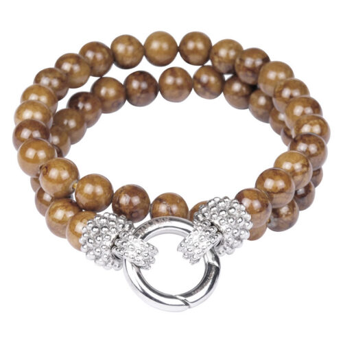 Doppeltes Armband aus Tigerbraunen Perlen mit silbernem Verschluss