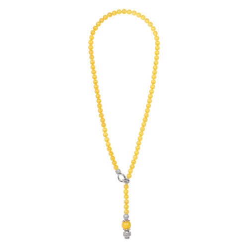 Gelbe Kette aus Pop Rock Pearls mit silbernem Verschluss auf weißem Hintergrund