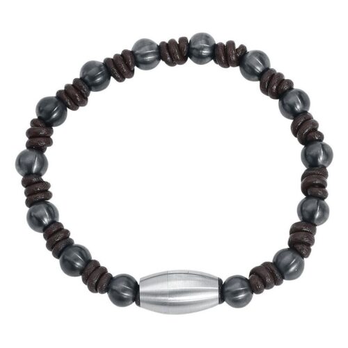 Knot Armband aus braunem Nylon und grauem Chirurgenstahl auf weißem Hintergrund