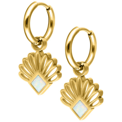 Synthetic Opal Fan Hoops (Pair) - Gold