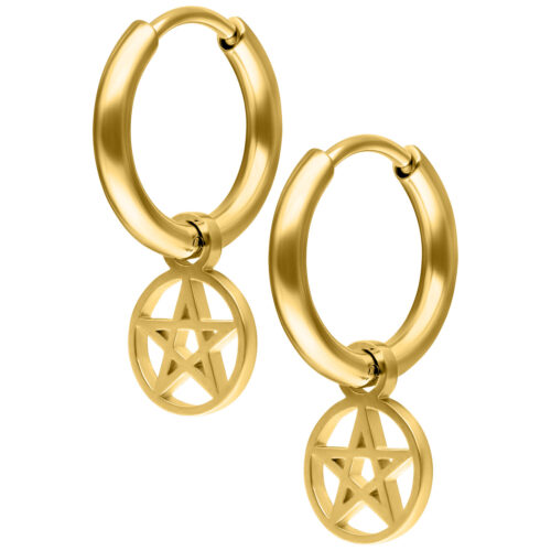 Mini Pentagram Hoops Pair - Gold