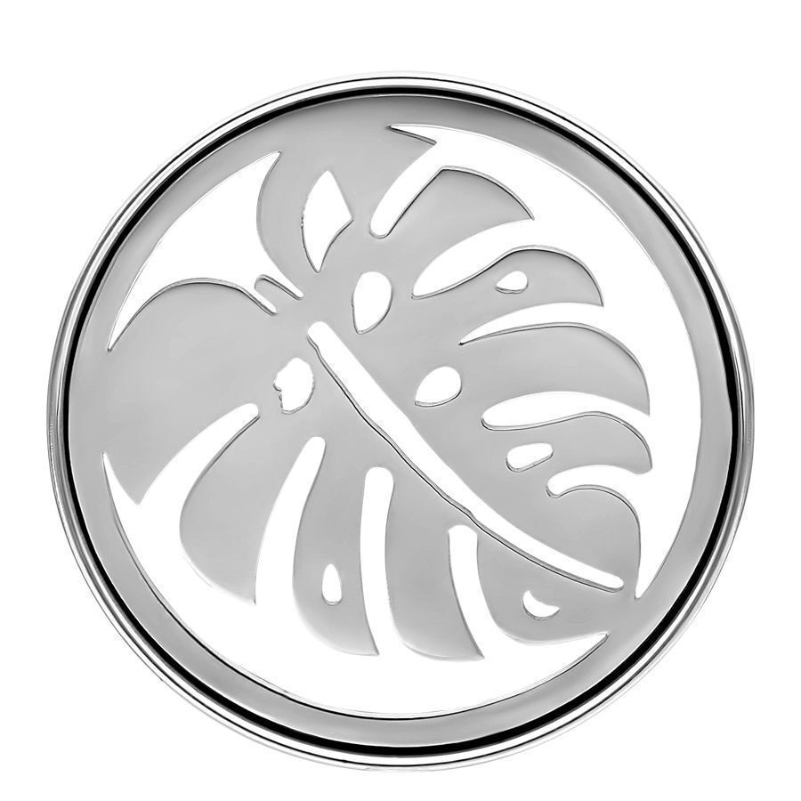 Runder silberner Tunnel mit Monstera-Blatt-Design auf weißem Hintergrund