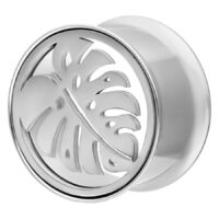 Silberner Tunnel mit Monstera-Blattmuster auf weißem Hintergrund