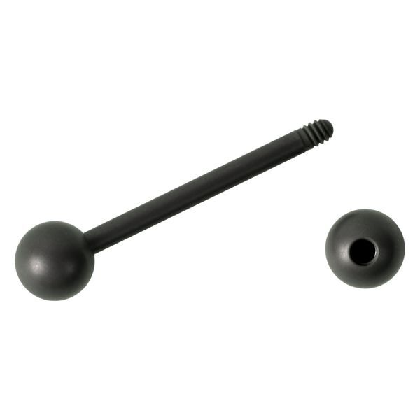 Graphitfarbener Titan Barbell mit Kugel und Außengewinde auf weißem Hintergrund