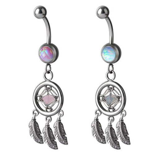 Silbernes Bananabell mit mintgrünem und rosa Opal und Dreamcatcher-Design