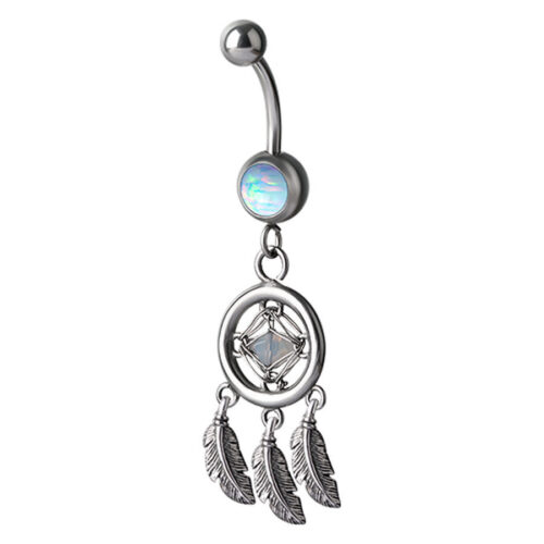 Silbernes Bananabell mit mintgrünem synthetischem Opal und Traumfänger-Design