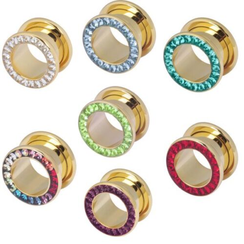 Goldene Tunnel mit verschiedenen Kristallfarben auf weißem Hintergrund