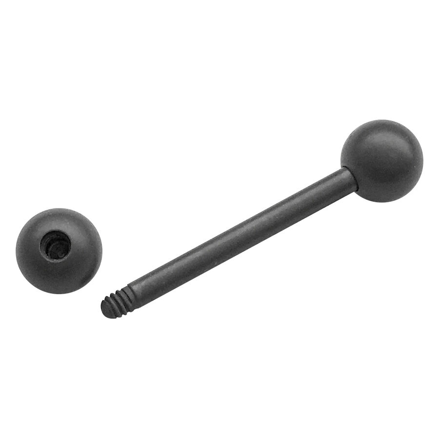 Graphitfarbene Titan-Barbell mit Außengewinde, 5 mm Kugel, auf weißem Hintergrund