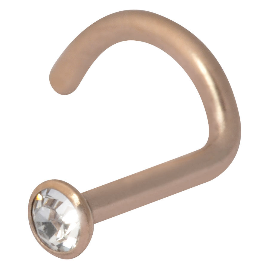 Roségoldener Nasenstecker mit klarem Kristall auf weißem Hintergrund