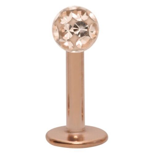 Roségoldenes Labret mit 4 mm Kristallkugel auf weißem Hintergrund