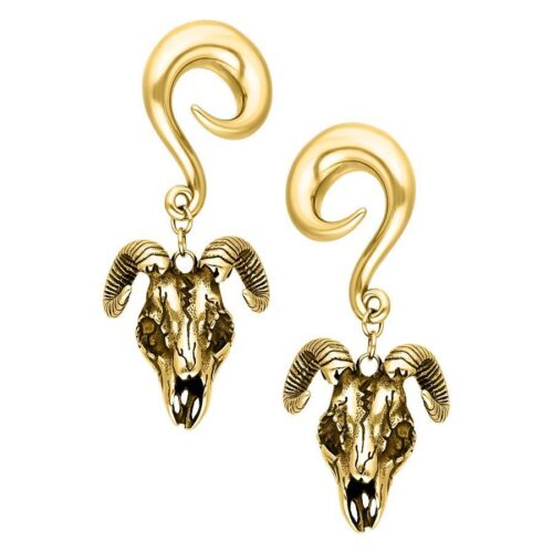 Goldene Aries Ohrgewichte 6,0 mm mit Widderkopf-Design auf weißem Hintergrund