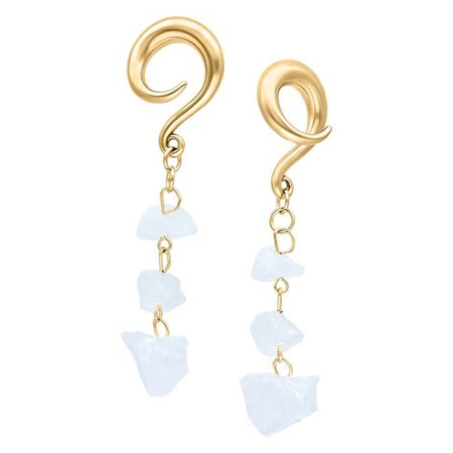 Goldene Ohrgewichte mit Spiralmuster und hängenden Steinen, 6,0 mm