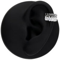 Silberfarbener Clicker mit klaren Kristallen an schwarzem Ohrdisplay