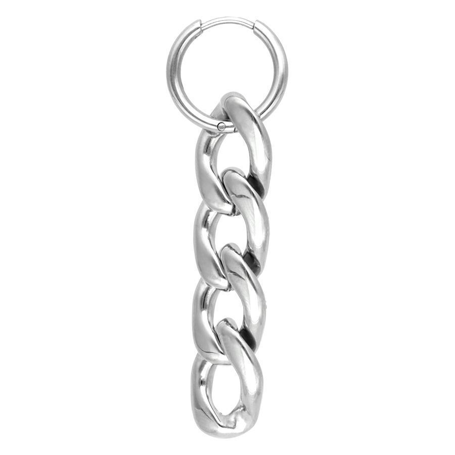 Silberne Little Chunky Hoops Ohrringe Silberfarbene Ohrringe aus Chirurgenstahl 316L auf weißem Hintergrund