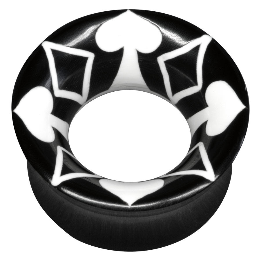 Schwarzer Tunnel aus Horn mit weißen Spades und Diamanten auf schwarzem Hintergrund