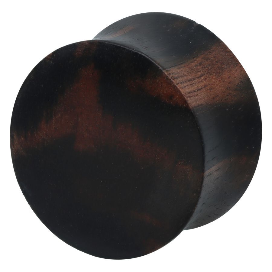 Runder Plug aus dunklem Ebonywood vor weißem Hintergrund