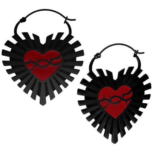 Barbed Wire Sacred Heart Hoops Pair - Schwarz