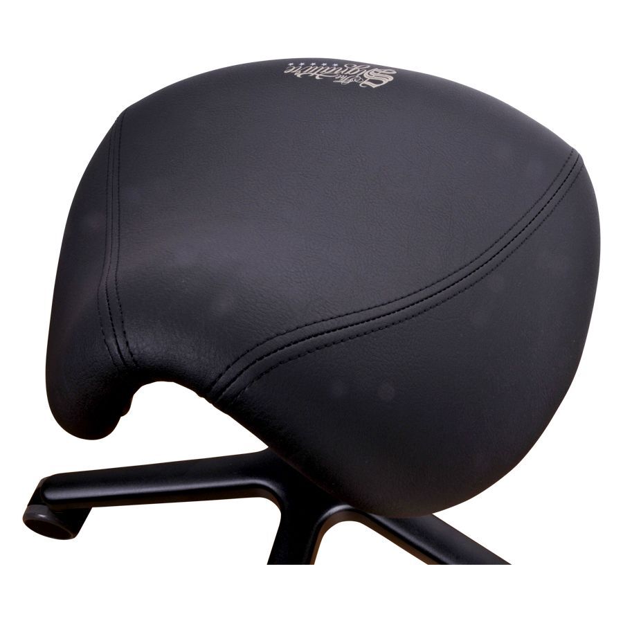 Schwarzer Sattelstuhl aus Kunstleder mit Aluminiumteilen