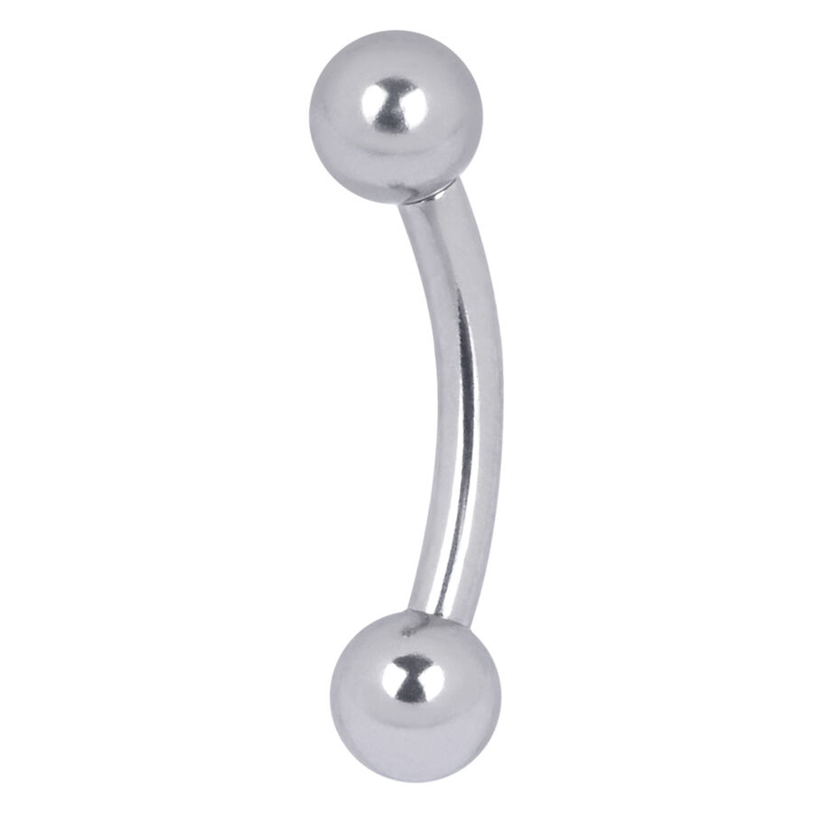 Silbernes Bananabell Piercing mit zwei Kugeln auf weißem Hintergrund