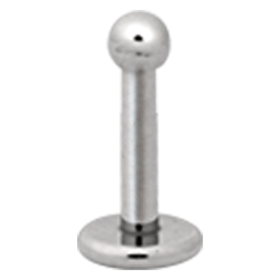 Silbernes Labret Piercing aus Titan mit Außengewinde vor weißem Hintergrund