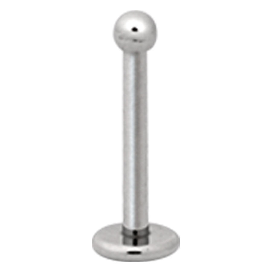 Silbernes Labret Piercing aus Titan mit Kugel auf weißem Hintergrund