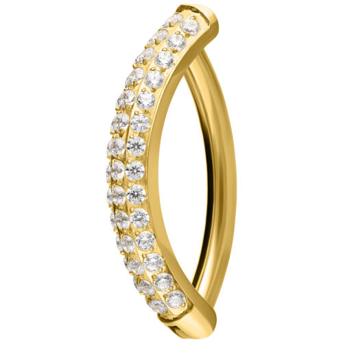 Goldener Bauchnabel Clicker mit funkelnden Schmucksteinen auf weißem Hintergrund