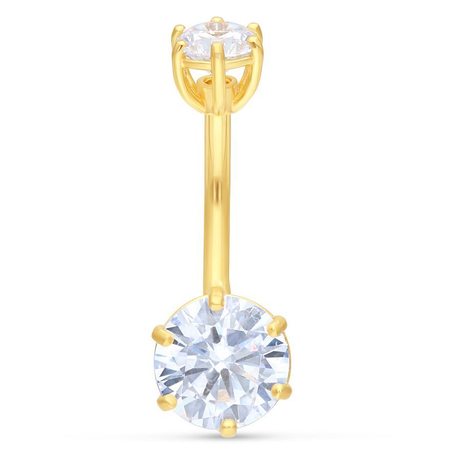 Goldenes Bananabell aus 18K mit zwei klaren Kristallen auf weißem Hintergrund