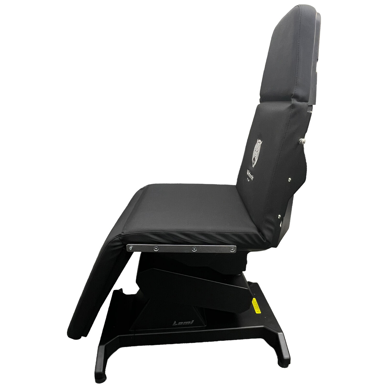 Schwarzer Lemi Stuhl aus Kunstleder und Aluminium auf weißem Hintergrund