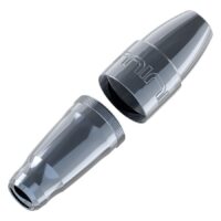 Silberne Xion Mini Gun Metal Tattoomaschine aus Aluminium auf weißem Hintergrund