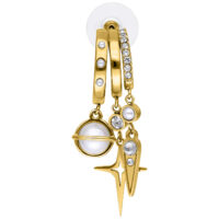 Goldene Pearl Starlight Ohrstecker Goldene Ohrstecker mit Perlen und funkelnden Kristallen auf weißem Hintergrund