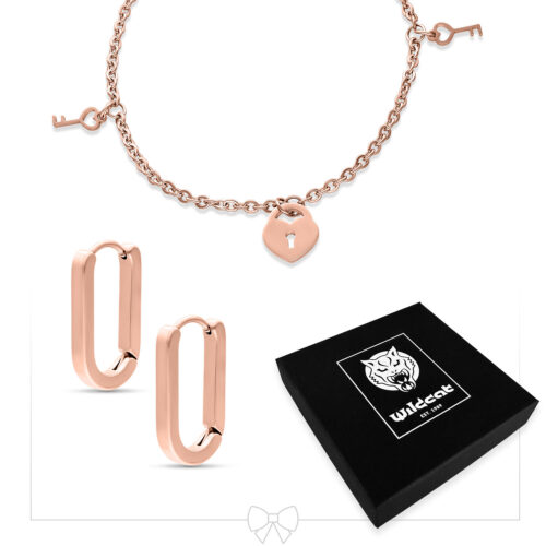 Little Key Lock Bracelet with Hoops Set - Roségold