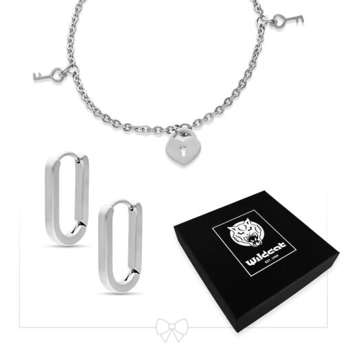 Little Key Lock Bracelet with Hoops Set