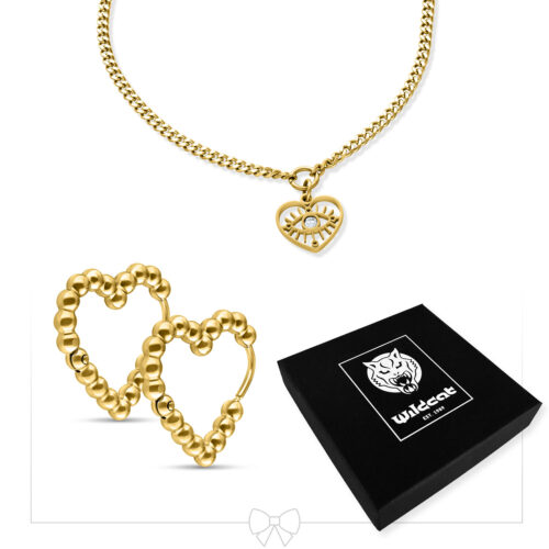 Little Heart Eye Bracelet with Hoops Set - Gold