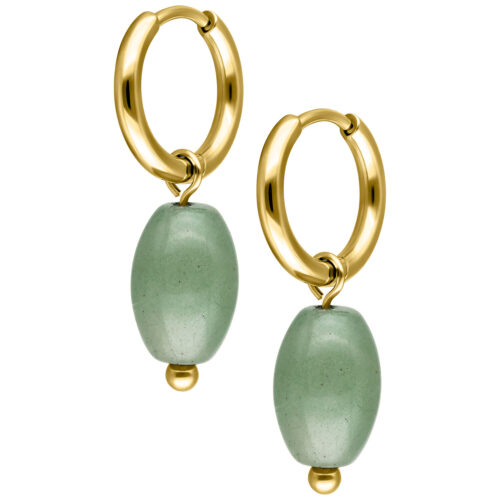 Green Aventurine Drop Hoops (Pair) - Gold