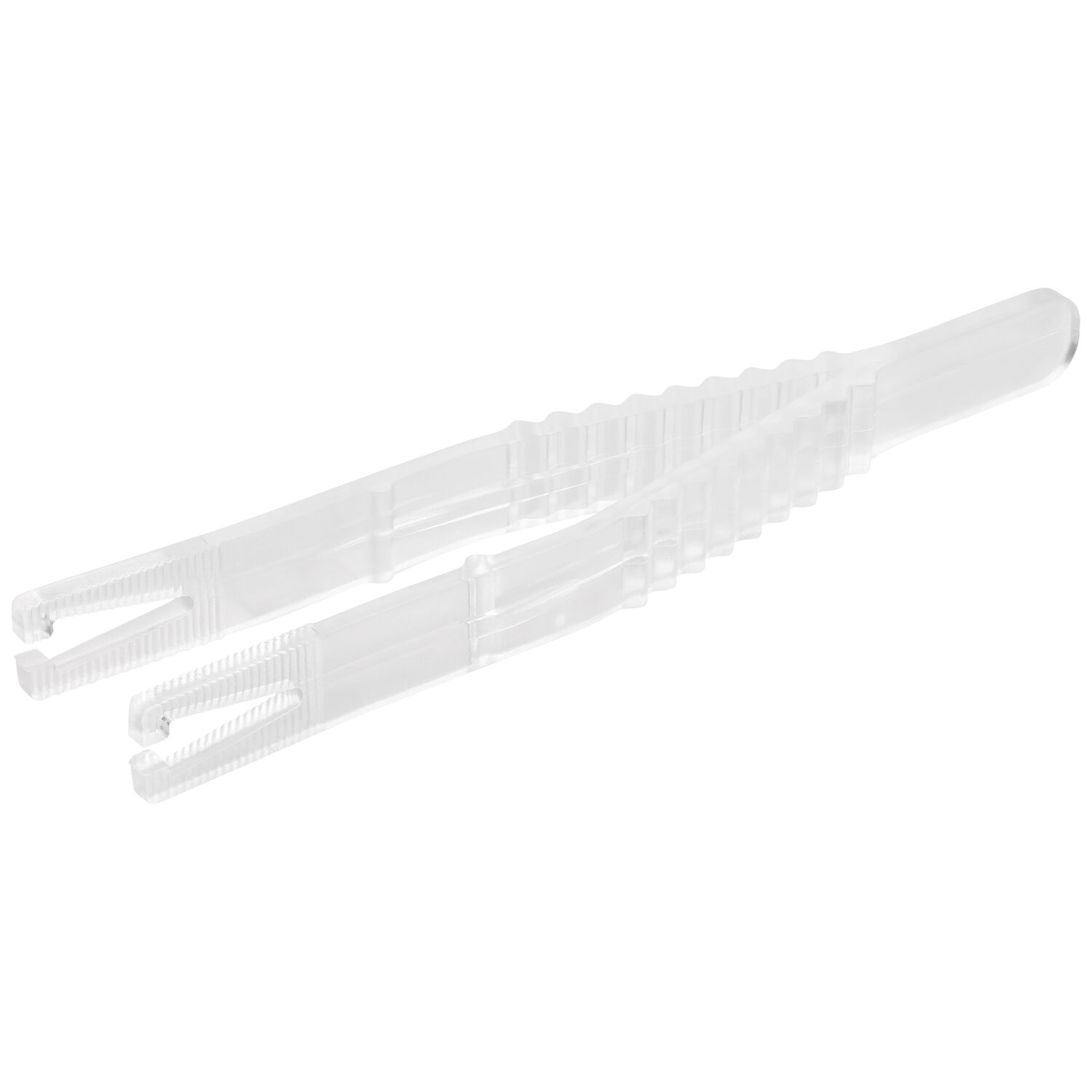 Klare sterile Triangel Piercingzangen einzeln verpackt auf weißem Hintergrund