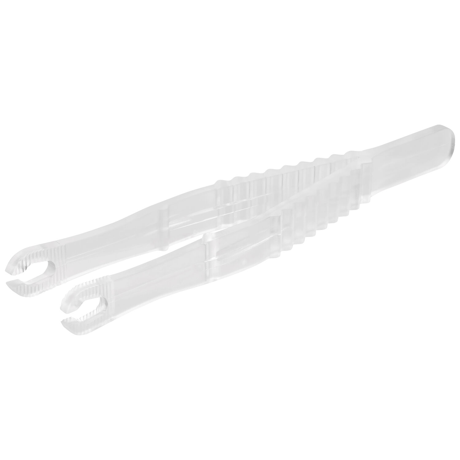 Transparente sterile Piercingzangen auf weißem Hintergrund