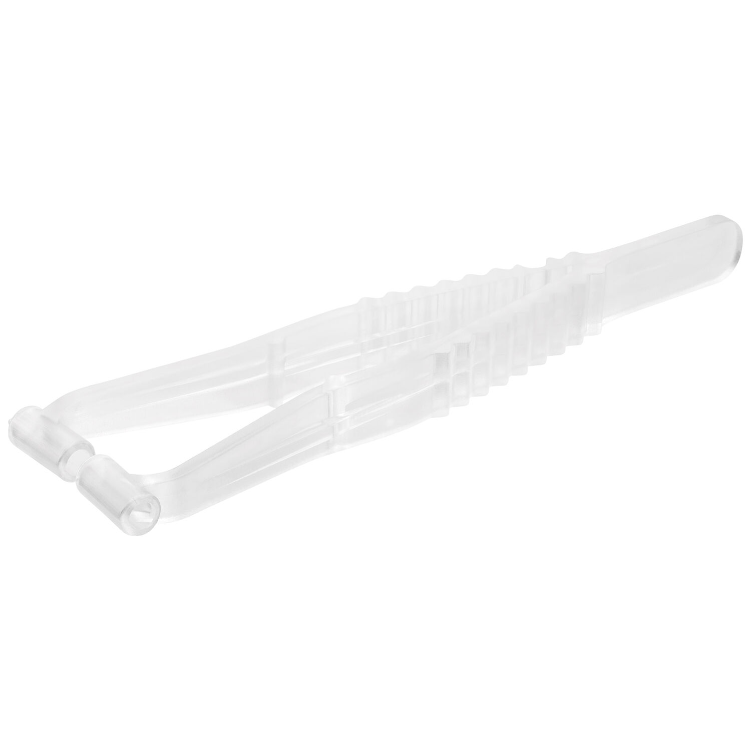 Transparente sterile Septum Piercingzange auf weißem Hintergrund