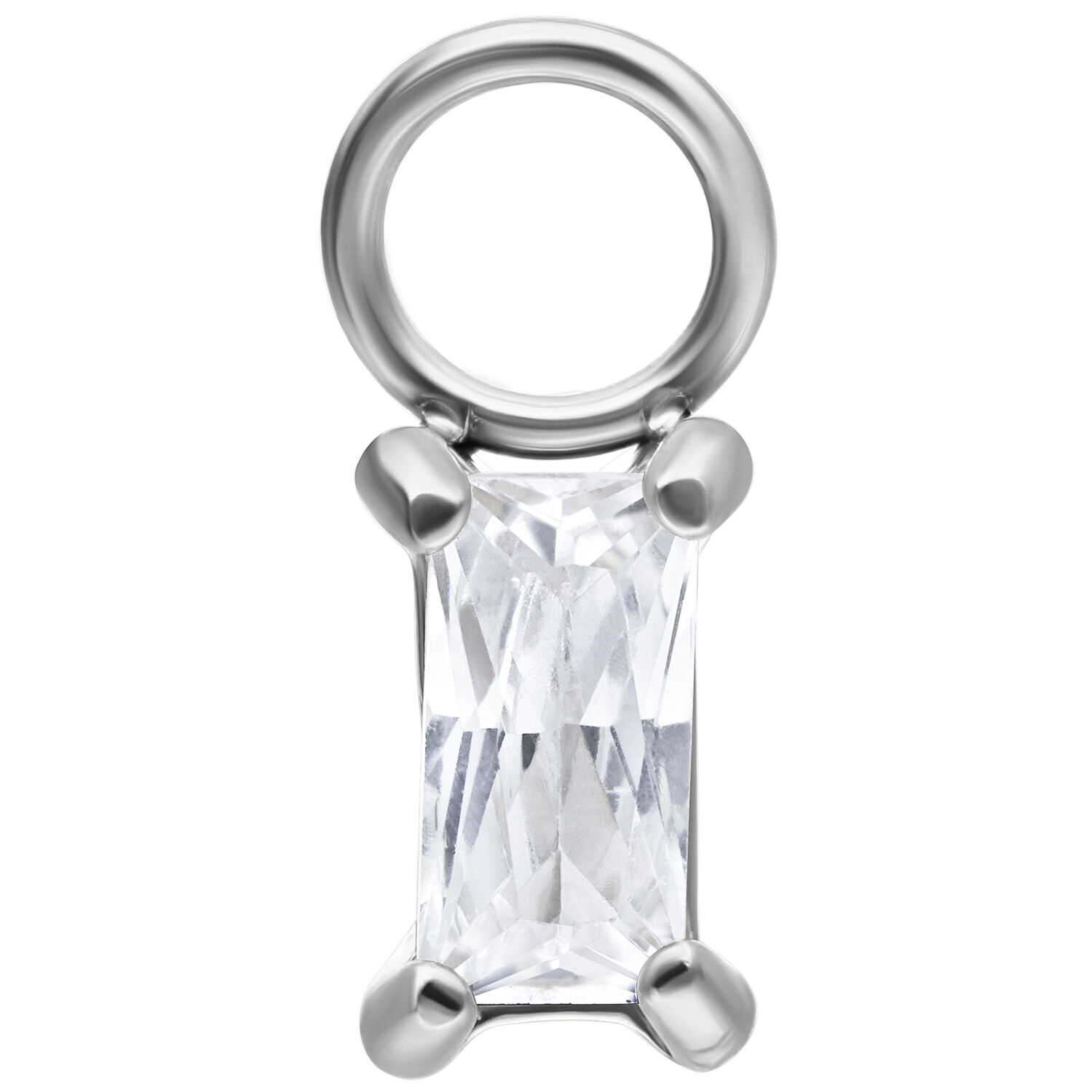 Silberner Baguette-Anhänger aus Kristall auf weißem Hintergrund