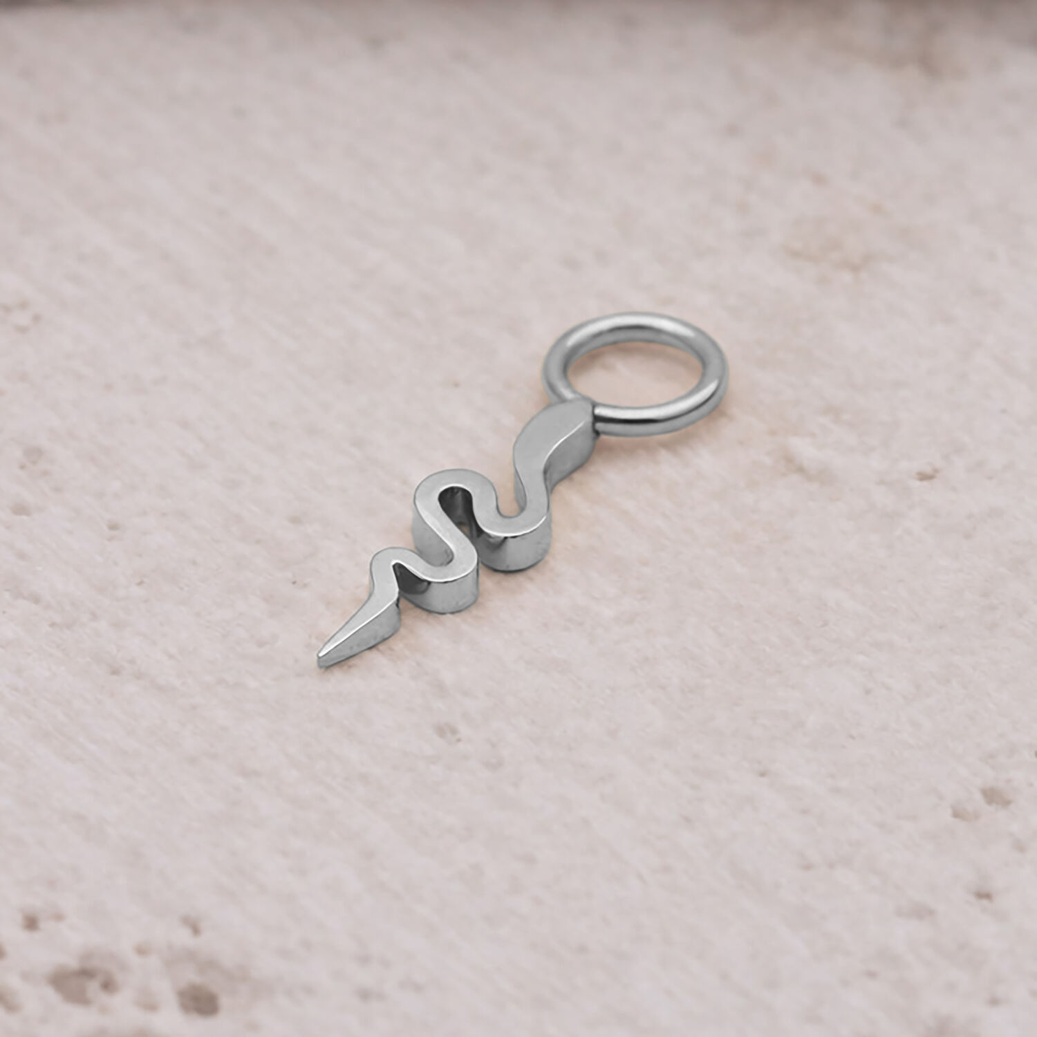 Silberner Schlangenanhänger aus Chirurgenstahl auf hellem Hintergrund