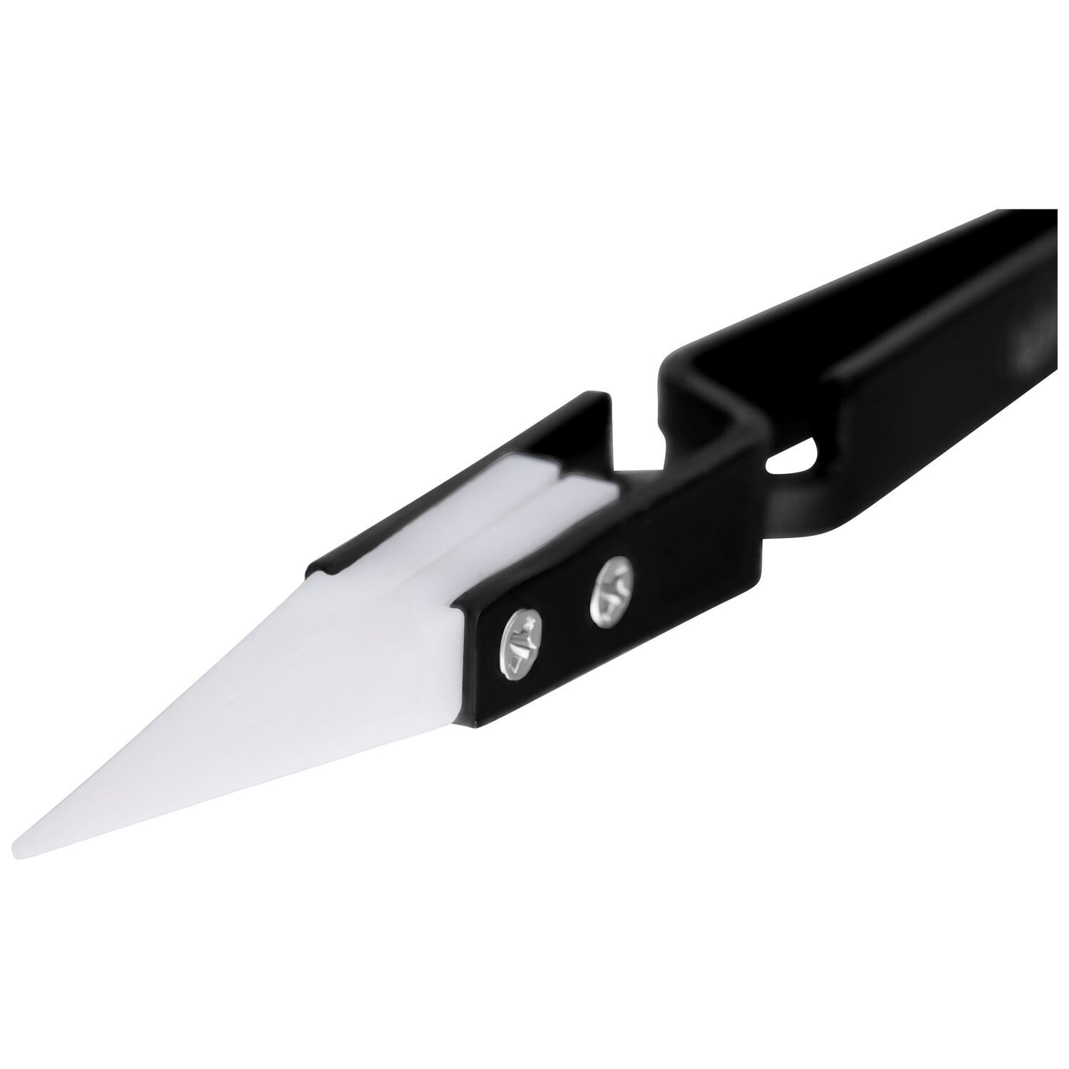 Schwarze Schmuckzange mit weißer Keramikspitze auf weißem Hintergrund