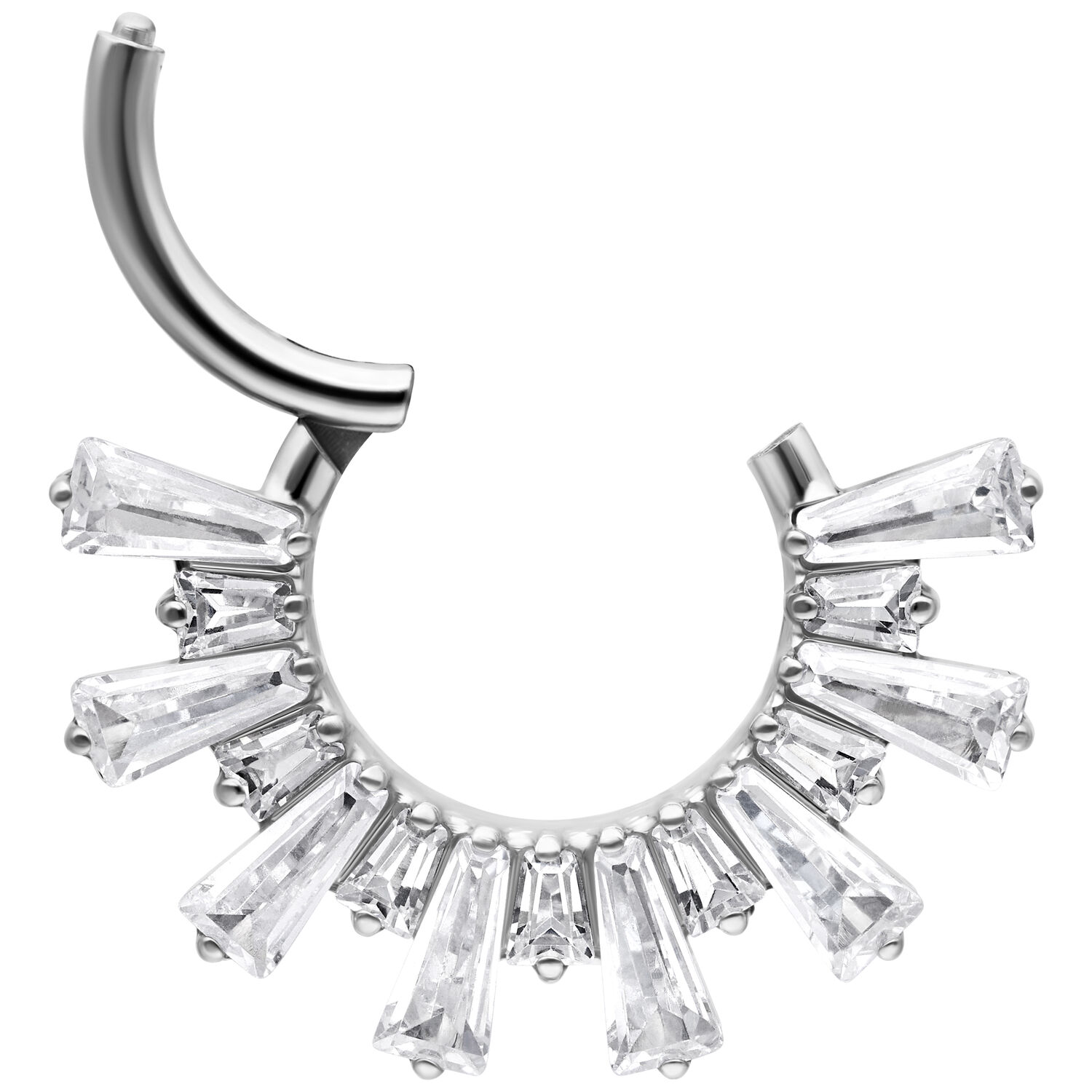 Silberner Septum Clicker mit Kristallverzierung auf weißem Hintergrund