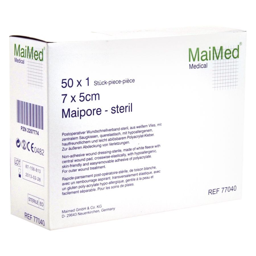 Weiße Verpackung des postoperativen Wundschnellverbands 7x5cm von MaiMed