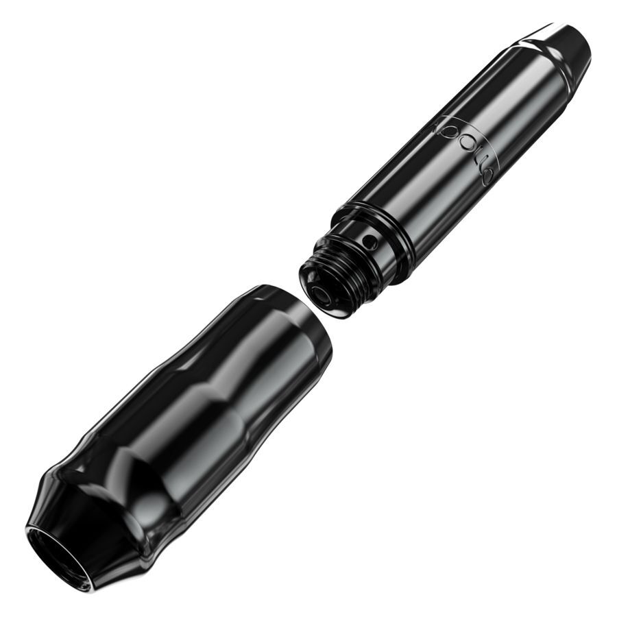 Schwarze FK Irons Microbeau Apollo Tattoomaschine aus Aluminium auf weißem Hintergrund