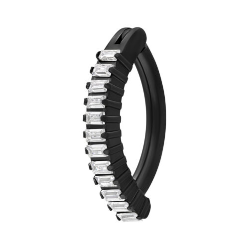 Schwarzer Bauchnabel Clicker aus Titan mit klaren Kristallen