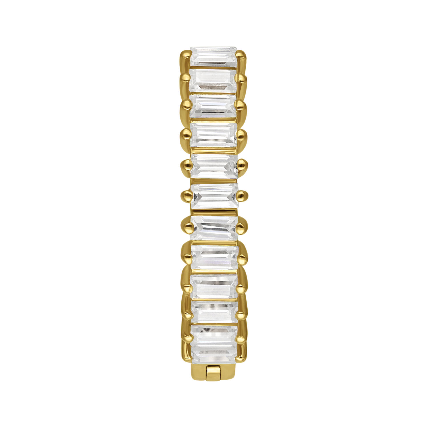 Goldener Bauchnabel Clicker mit rechteckigen Moissanit-Kristallen auf weißem Hintergrund