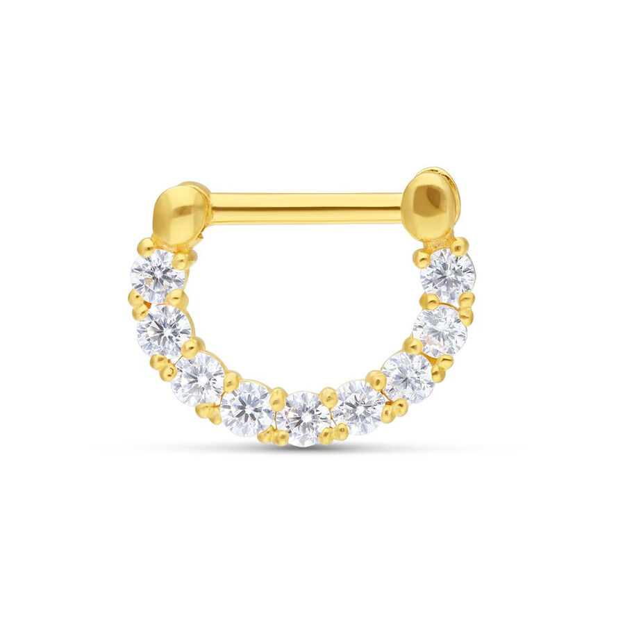 Goldener Septum Clicker aus 18K Gold mit klaren Kristallen auf weißem Hintergrund