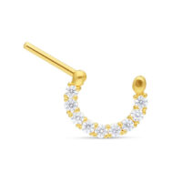 Glänzender 18K Gold Septum Clicker mit klaren Kristallen auf weißem Hintergrund